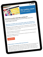 Policy work email update displayed on an ipad