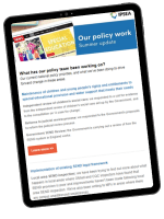 Policy work email update displayed on an ipad